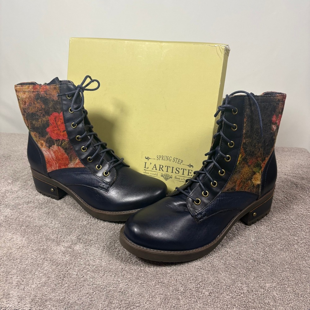 NEW L'Artiste by Spring Step Marty-Met Boots Navy Multi Size EU 42 US 11 NIB